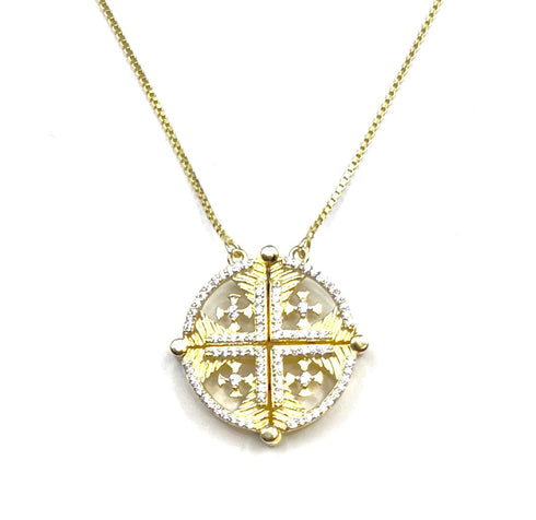 Sterling Round Jerusalem Cross Opening Magnetic Necklace